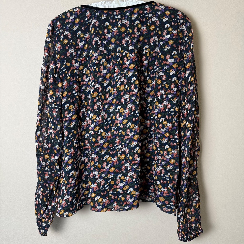 NWT Lucky Brand V Neck Floral Peasant Blouse Womens XL Extra Large Black Boho - Picture 2 of 8